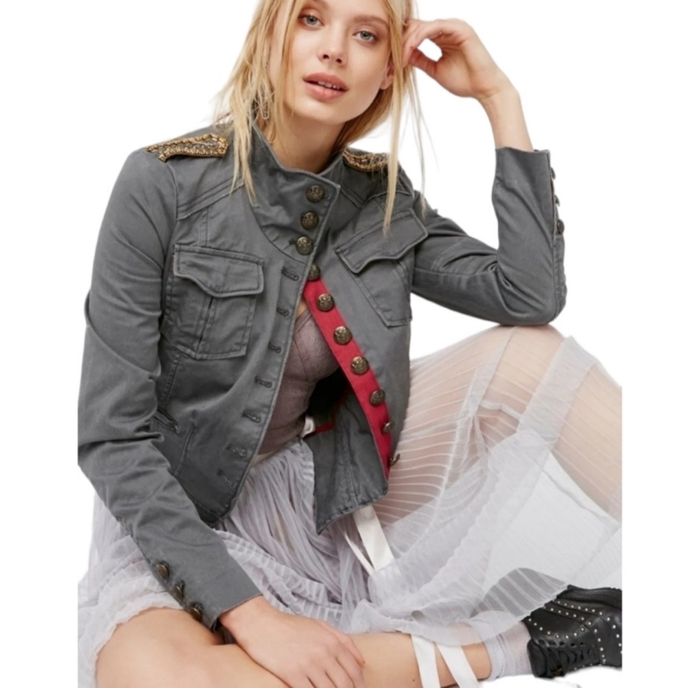 Free People Shrunken Officer Military Jacket